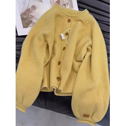 早春小個子穿搭黃色外搭針織開衫軟糯高級慵懶風毛衣女秋冬款上衣