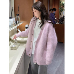 水貂絨毛衣外套女日系復古開衫秋冬新款慵懶風寬松針織衫外穿上衣