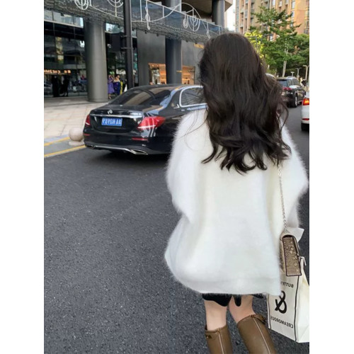 水貂絨毛衣外套女日系復古開衫秋冬新款慵懶風寬松針織衫外穿上衣