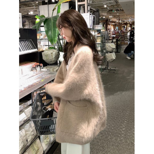 水貂絨毛衣外套女日系復古開衫秋冬新款慵懶風寬松針織衫外穿上衣