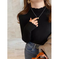 高級洋氣內搭打底衫女2025年秋冬新款木耳邊半高領毛衣針織衫上衣