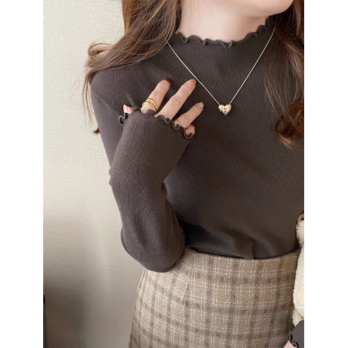 高級洋氣內搭打底衫女2025年秋冬新款木耳邊半高領毛衣針織衫上衣