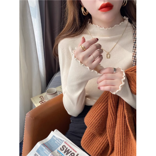 高級洋氣內搭打底衫女2025年秋冬新款木耳邊半高領毛衣針織衫上衣