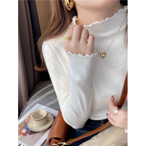 高級洋氣內搭打底衫女2025年秋冬新款木耳邊半高領毛衣針織衫上衣