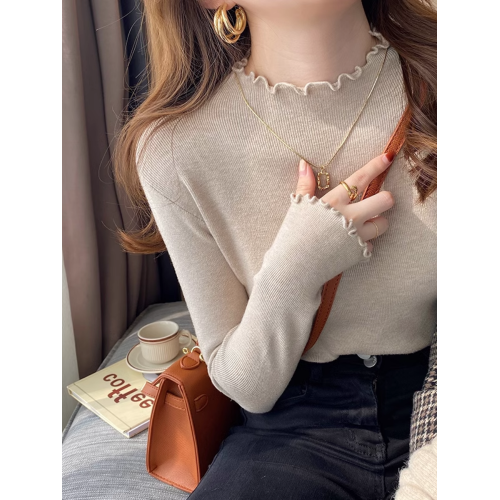 高級洋氣內搭打底衫女2025年秋冬新款木耳邊半高領毛衣針織衫上衣