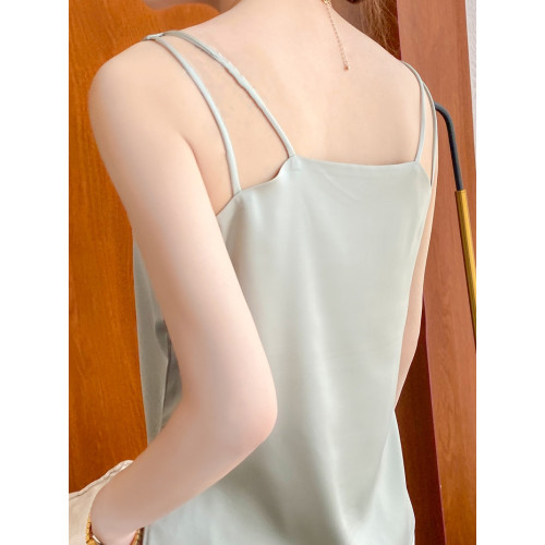 真絲吊帶背心女冰絲美背白色黑色內搭打底緞面桑蠶絲上衣夏季v領