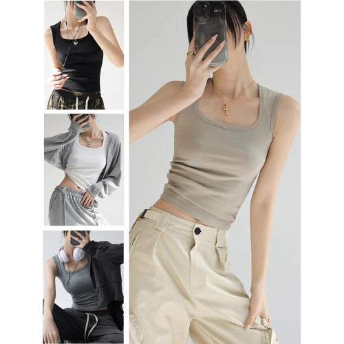 方領短款吊帶背心女內搭夏季白色辣妹寬肩純棉遮副乳外穿打底上衣