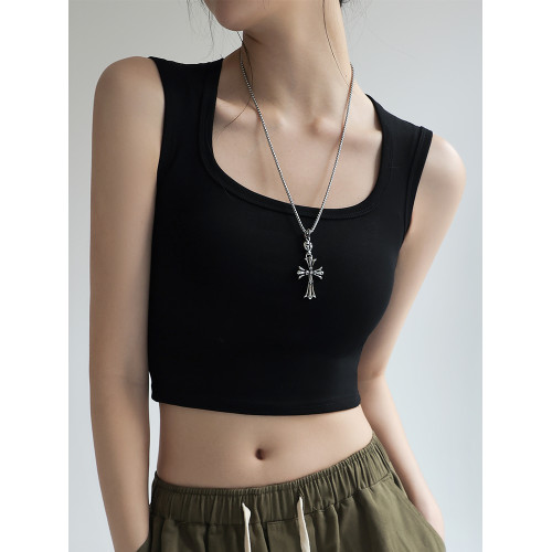 方領短款吊帶背心女內搭夏季白色辣妹寬肩純棉遮副乳外穿打底上衣