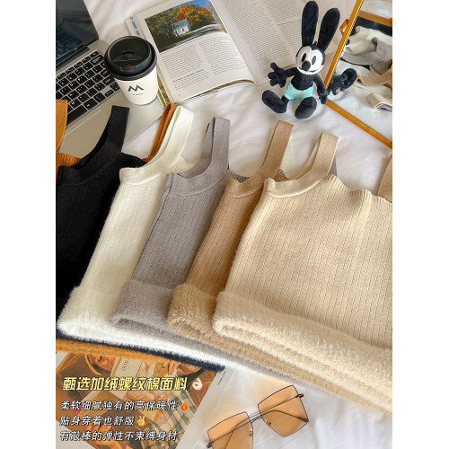 保暖方領吊帶背心女2025秋冬季新款針織加絨加厚內搭打底白色上衣