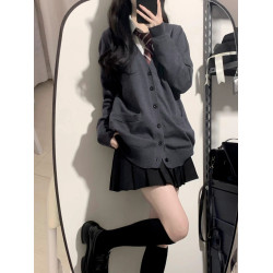 JK製服春秋日系學院風外搭寬松純色毛衣針織開衫薄款長袖外套女