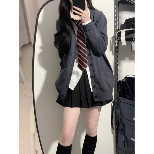 JK製服春秋日系學院風外搭寬松純色毛衣針織開衫薄款長袖外套女 JK製服春秋日系學院風外搭寬松純色毛衣針織開衫薄款長袖外套女