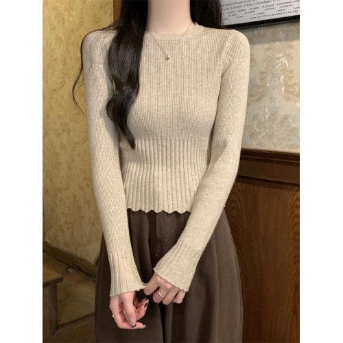 秋冬新款法式緊身圓領黑色坑條上衣女內搭高級感針織打底衫毛衣潮 秋冬新款法式緊身圓領黑色坑條上衣女內搭高級感針織打底衫毛衣潮