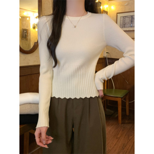 秋冬新款法式緊身圓領黑色坑條上衣女內搭高級感針織打底衫毛衣潮 秋冬新款法式緊身圓領黑色坑條上衣女內搭高級感針織打底衫毛衣潮