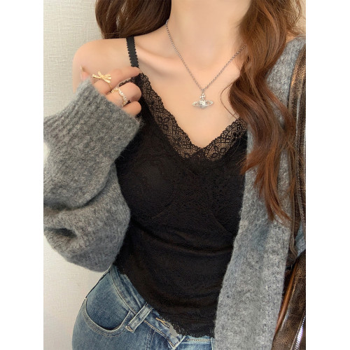 蕾絲吊帶女內搭加絨背心帶胸墊2025新款秋冬季保暖打底設計感上衣