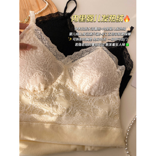 蕾絲吊帶女內搭加絨背心帶胸墊2025新款秋冬季保暖打底設計感上衣