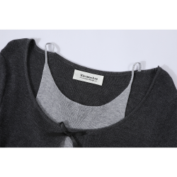 XinmonLee高級感灰色蝴蝶結假兩件長袖針織衫早秋修身辣妹T恤女