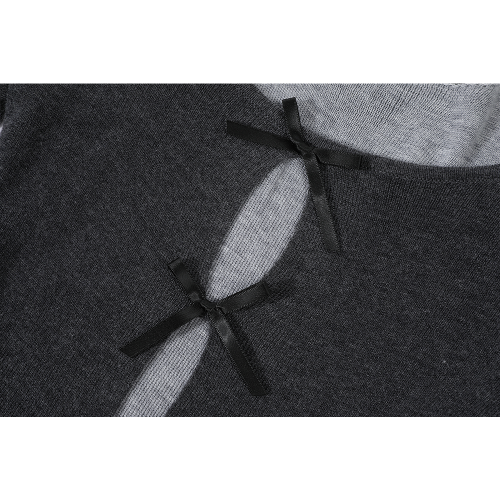 XinmonLee高級感灰色蝴蝶結假兩件長袖針織衫早秋修身辣妹T恤女 XinmonLee高級感灰色蝴蝶結假兩件長袖針織衫早秋修身辣妹T恤女