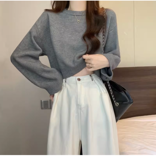 圓領加厚百搭套頭長袖針織衫女早秋季寬松外穿毛衣小個子短款上衣 圓領加厚百搭套頭長袖針織衫女早秋季寬松外穿毛衣小個子短款上衣