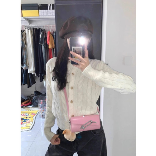 白色短款麻花針織開衫女春秋學院風修身內搭打底衫毛衣外套春秋 白色短款麻花針織開衫女春秋學院風修身內搭打底衫毛衣外套春秋