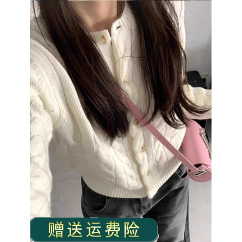 白色短款麻花針織開衫女春秋學院風修身內搭打底衫毛衣外套春秋 白色短款麻花針織開衫女春秋學院風修身內搭打底衫毛衣外套春秋