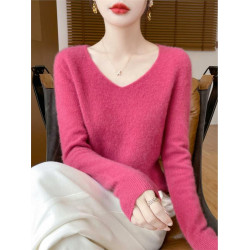 修身內搭羊毛女套頭V領毛衣寬松大碼秋冬一線成衣新款針織打底衫