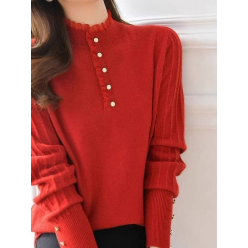 半高領打底衫女內搭秋冬2025新款洋氣時尚百搭氣質木耳邊針織上衣