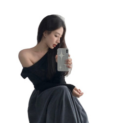 性感斜領針織衫女秋冬不規則設計感毛衣一字露肩修身收腰好看上衣