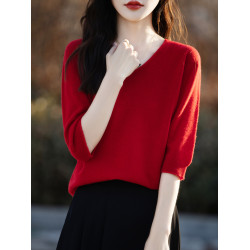 春秋套頭半高領毛衣中袖遮肚子寬松針織衫簡約羊毛大碼內上衣