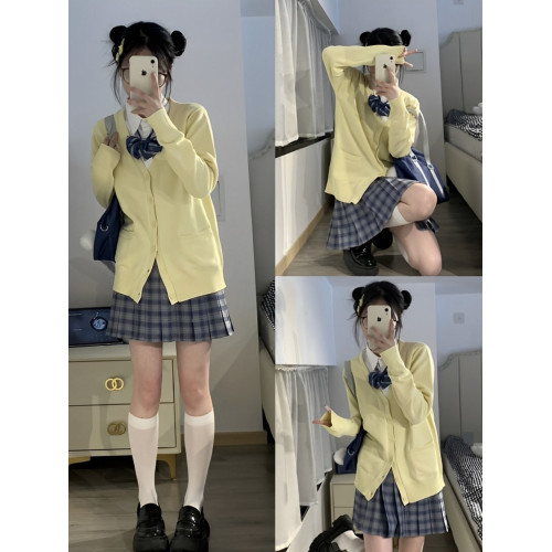 早秋日系原創JK製服毛衣學院風校供感針織開衫長袖寬松百搭外套女 早秋日系原創JK製服毛衣學院風校供感針織開衫長袖寬松百搭外套女