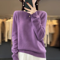 2024秋冬新款羊毛衫女圓領寬松加厚套頭內搭針織毛衣打底衫