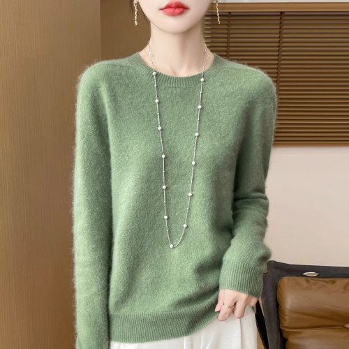 2024秋冬新款羊毛衫女圓領寬松加厚套頭內搭針織毛衣打底衫