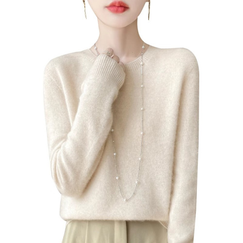 2024秋冬新款羊毛衫女圓領寬松加厚套頭內搭針織毛衣打底衫