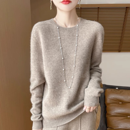 2024秋冬新款羊毛衫女圓領寬松加厚套頭內搭針織毛衣打底衫