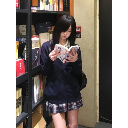 原創JK開衫外套女日系毛衣秋冬季濃紺色針織衫學院風曡穿加厚上衣