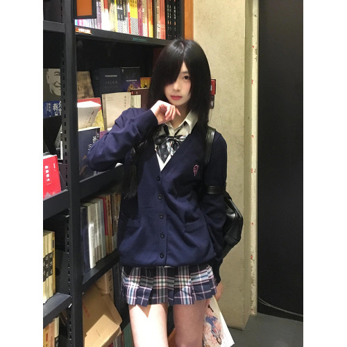 原創JK開衫外套女日系毛衣秋冬季濃紺色針織衫學院風曡穿加厚上衣