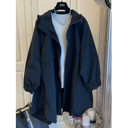 特大碼2-300斤春秋季薄款中長款寬松風衣女胖MM連帽工裝外套ins潮