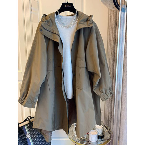 特大碼2-300斤春秋季薄款中長款寬松風衣女胖MM連帽工裝外套ins潮