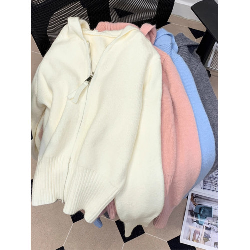 溫柔風粉色連帽毛衣外套女秋冬新款雙拉鍊針織開衫短款上衣小個子 溫柔風粉色連帽毛衣外套女秋冬新款雙拉鍊針織開衫短款上衣小個子