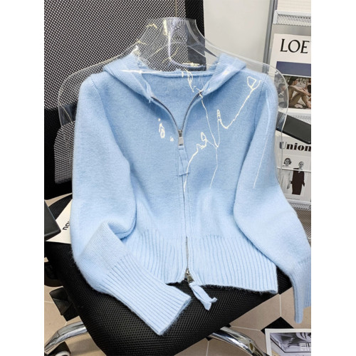 溫柔風粉色連帽毛衣外套女秋冬新款雙拉鍊針織開衫短款上衣小個子 溫柔風粉色連帽毛衣外套女秋冬新款雙拉鍊針織開衫短款上衣小個子