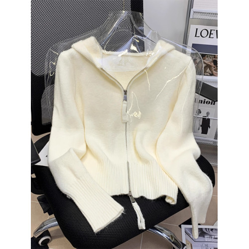 溫柔風粉色連帽毛衣外套女秋冬新款雙拉鍊針織開衫短款上衣小個子 溫柔風粉色連帽毛衣外套女秋冬新款雙拉鍊針織開衫短款上衣小個子