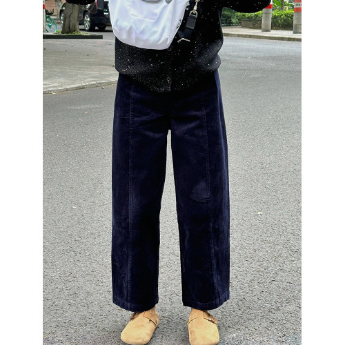 藏青色燈芯絨濶腿褲女大碼日系奶奶褲胖妹妹mm秋冬款加絨加厚褲子 藏青色燈芯絨濶腿褲女大碼日系奶奶褲胖妹妹mm秋冬款加絨加厚褲子