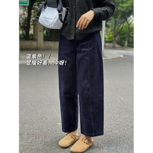 藏青色燈芯絨濶腿褲女大碼日系奶奶褲胖妹妹mm秋冬款加絨加厚褲子 藏青色燈芯絨濶腿褲女大碼日系奶奶褲胖妹妹mm秋冬款加絨加厚褲子