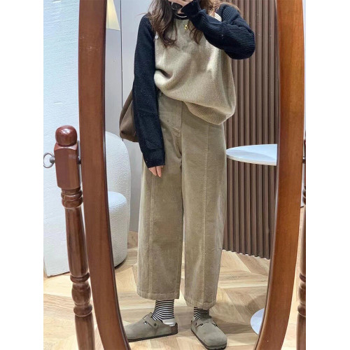 藏青色燈芯絨濶腿褲女大碼日系奶奶褲胖妹妹mm秋冬款加絨加厚褲子 藏青色燈芯絨濶腿褲女大碼日系奶奶褲胖妹妹mm秋冬款加絨加厚褲子