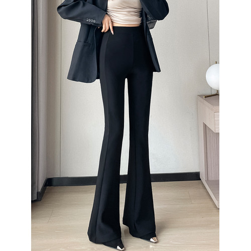 黑色微喇叭褲子女春秋新款百搭高腰顯瘦西裝褲修身彈力拖地馬蹄褲