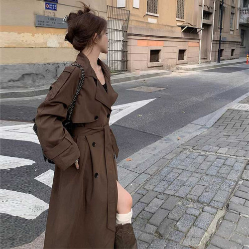 美拉德穿搭復古法式氣質休閒風衣外套中長款過膝西裝大衣女春冬季 美拉德穿搭復古法式氣質休閒風衣外套中長款過膝西裝大衣女春冬季