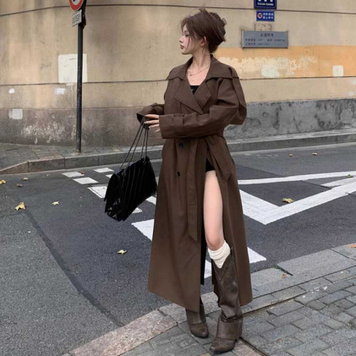 美拉德穿搭復古法式氣質休閒風衣外套中長款過膝西裝大衣女春冬季 美拉德穿搭復古法式氣質休閒風衣外套中長款過膝西裝大衣女春冬季