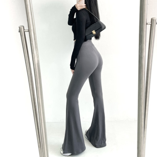 秋冬純色喇叭褲女高腰高彈包臀修身裸感健身瑜珈運動加長原創