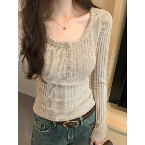 秋季洋氣新款針織打底衫內搭t恤長袖小個子短款氣質修身套頭上衣