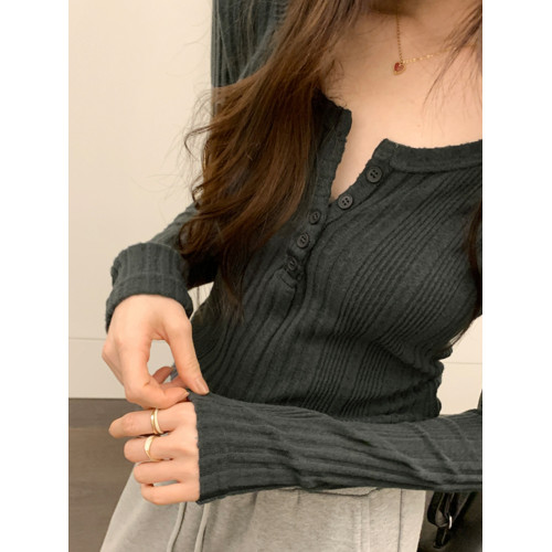 秋季洋氣新款針織打底衫內搭t恤長袖小個子短款氣質修身套頭上衣