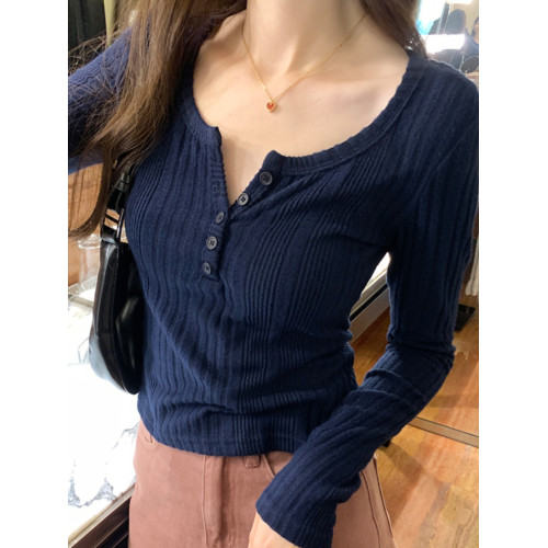 秋季洋氣新款針織打底衫內搭t恤長袖小個子短款氣質修身套頭上衣